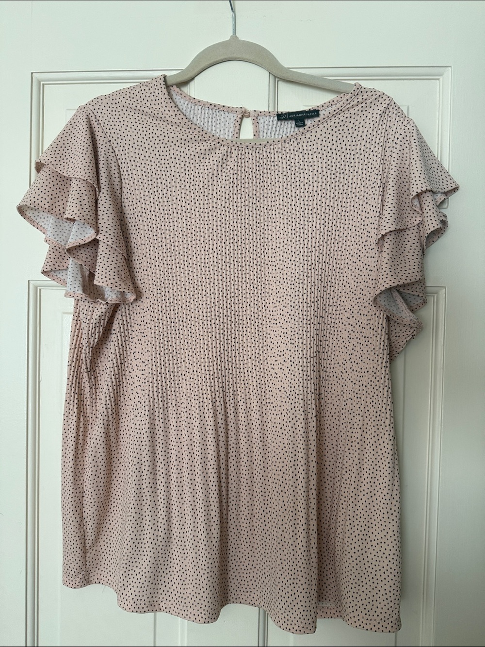 Adrianna Papell Blush Pink Polka Dot Ruffle Sleeve Blouse